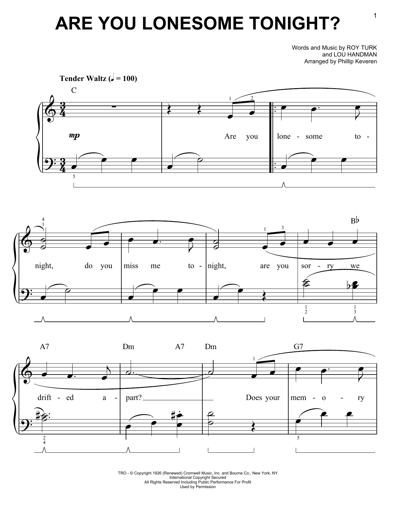 Elvis Presley Are You Lonesome Tonight? (arr. Phillip Keveren) sheet music notes and chords arranged for Easy Piano