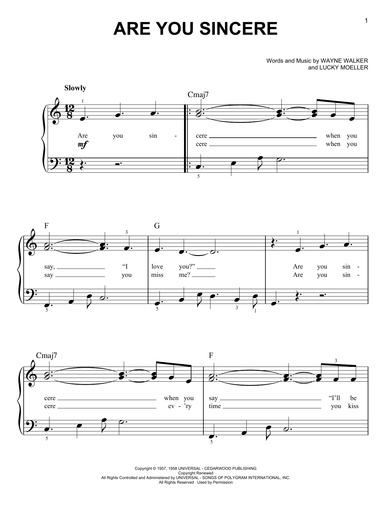 Elvis Presley Are You Sincere sheet music notes and chords arranged for Easy Piano