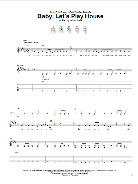 Elvis Presley Baby, Let's Play House sheet music notes and chords arranged for Easy Guitar