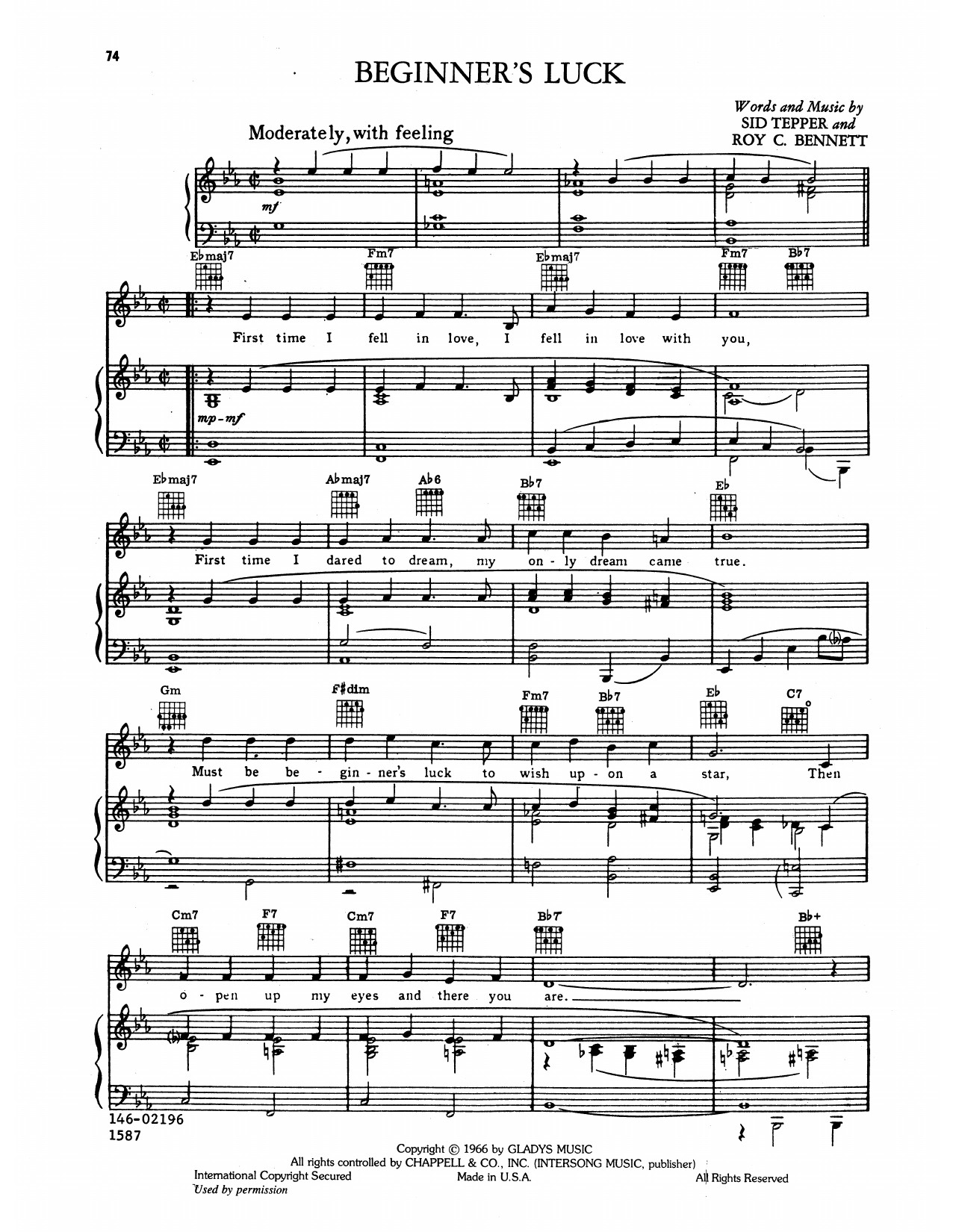 Elvis Presley Beginner's Luck sheet music notes and chords arranged for Piano, Vocal & Guitar Chords (Right-Hand Melody)