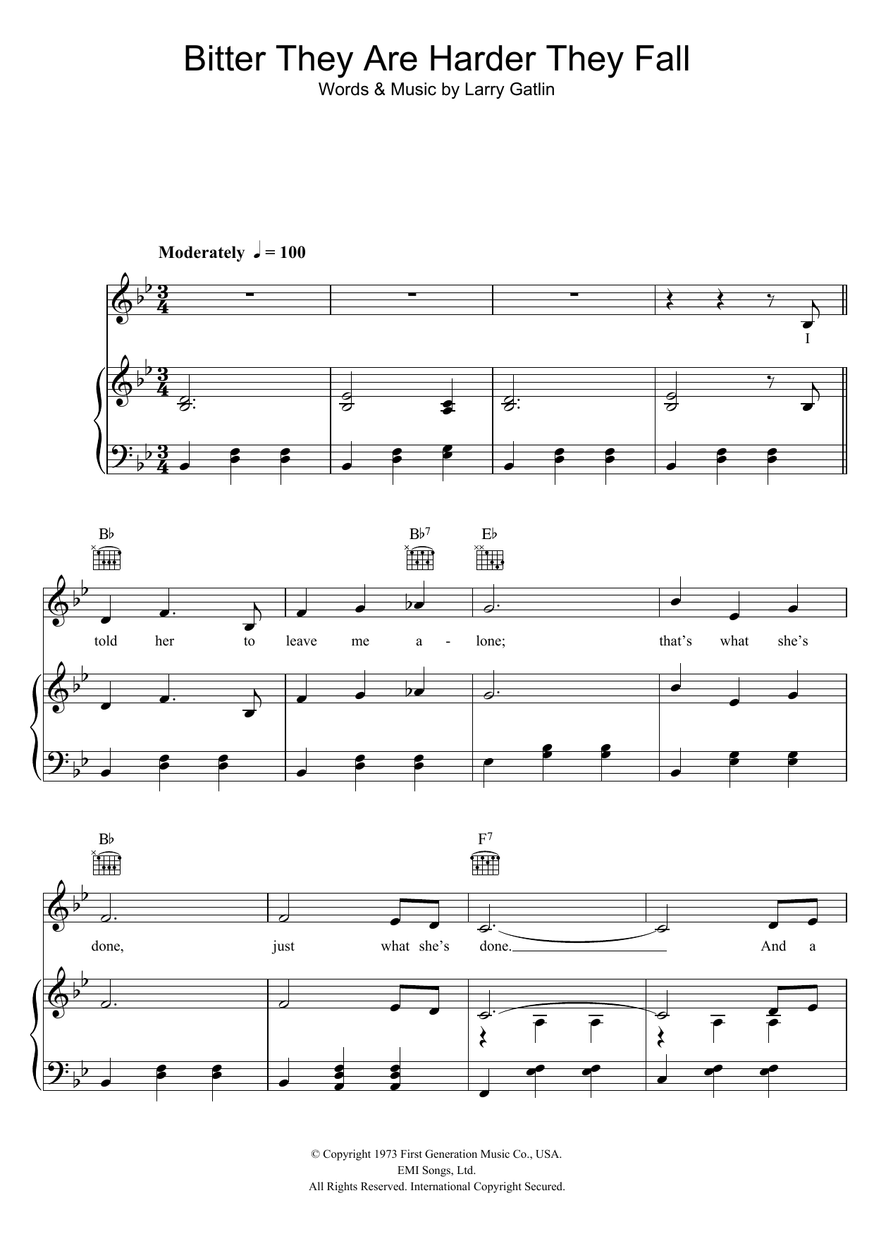 Elvis Presley Bitter They Are Harder They Fall sheet music notes and chords arranged for Piano, Vocal & Guitar Chords