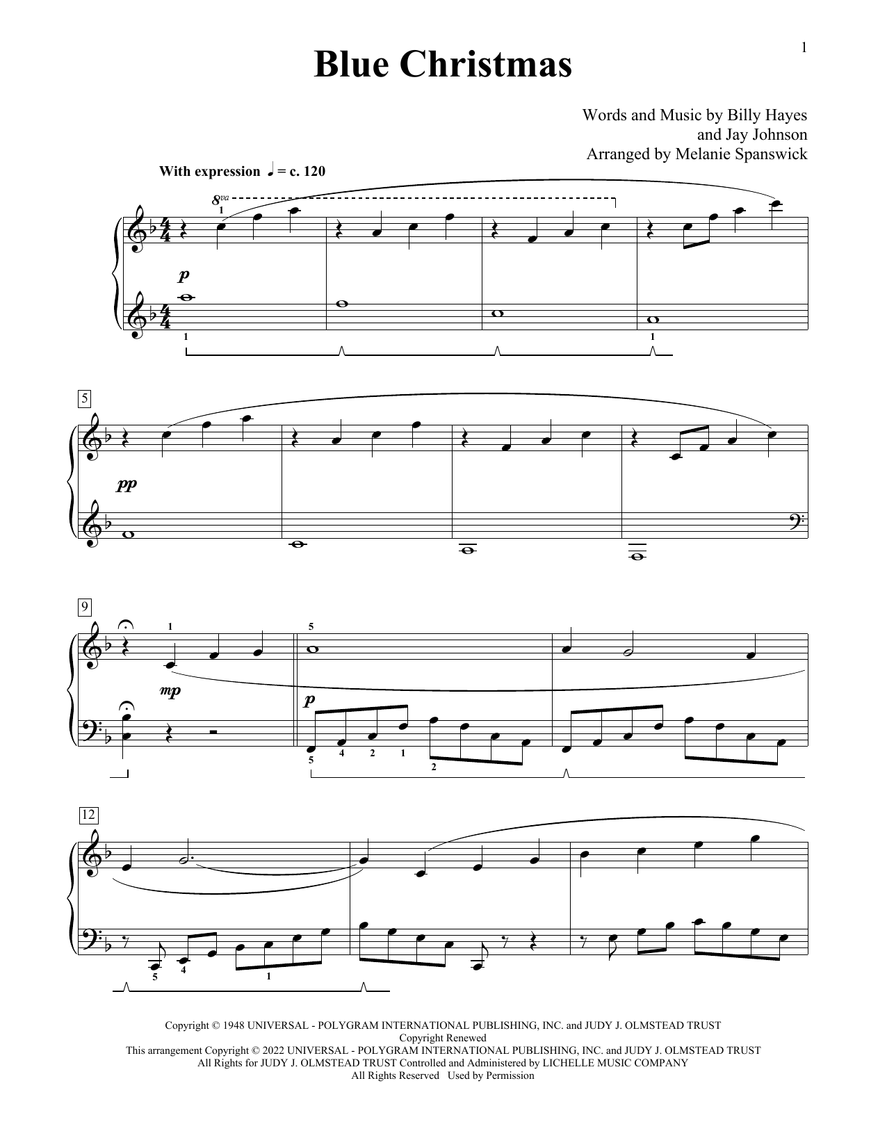 Elvis Presley Blue Christmas (arr. Melanie Spanswick) sheet music notes and chords arranged for Educational Piano