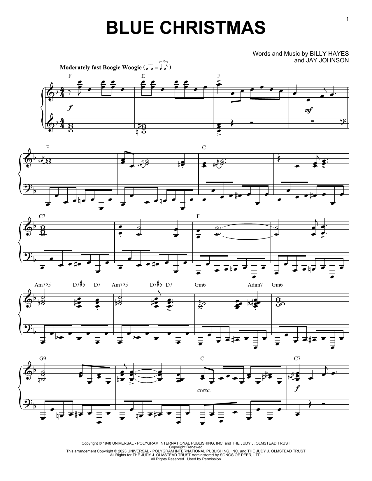 Elvis Presley Blue Christmas [Boogie Woogie version] (arr. Brent Edstrom) sheet music notes and chords arranged for Piano Solo
