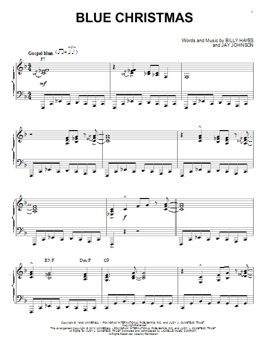 Elvis Presley Blue Christmas [Jazz version] (arr. Brent Edstrom) sheet music notes and chords arranged for Piano Solo