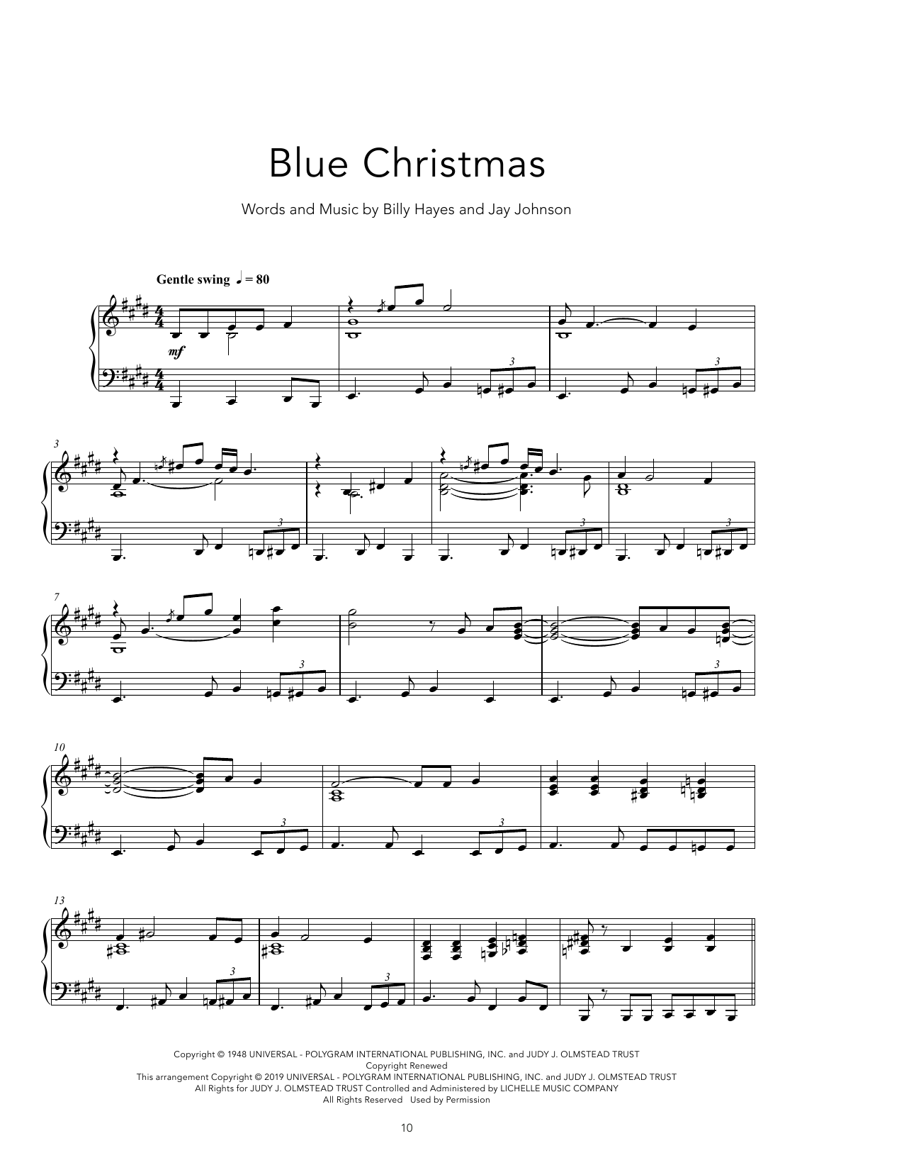 Elvis Presley Blue Christmas [Peaceful version] sheet music notes and chords arranged for Piano Solo