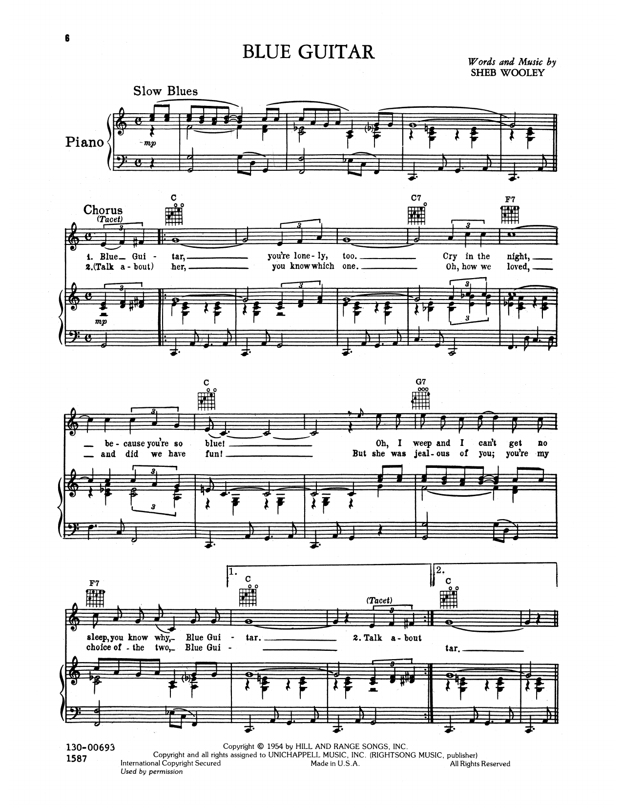 Elvis Presley Blue Guitar sheet music notes and chords arranged for Piano, Vocal & Guitar Chords (Right-Hand Melody)