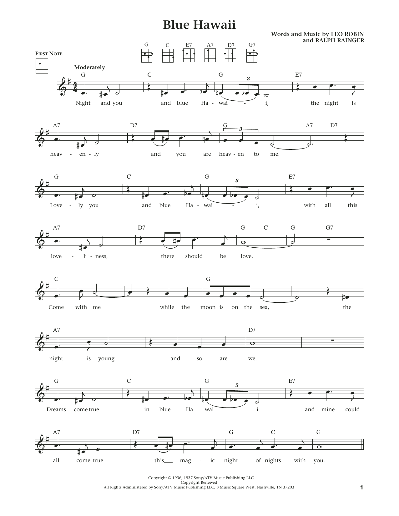 Elvis Presley Blue Hawaii (from The Daily Ukulele) (arr. Liz and Jim Beloff) sheet music notes and chords arranged for Ukulele