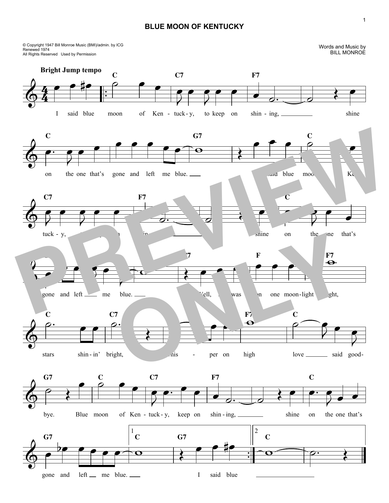 Elvis Presley Blue Moon Of Kentucky sheet music notes and chords arranged for Easy Guitar