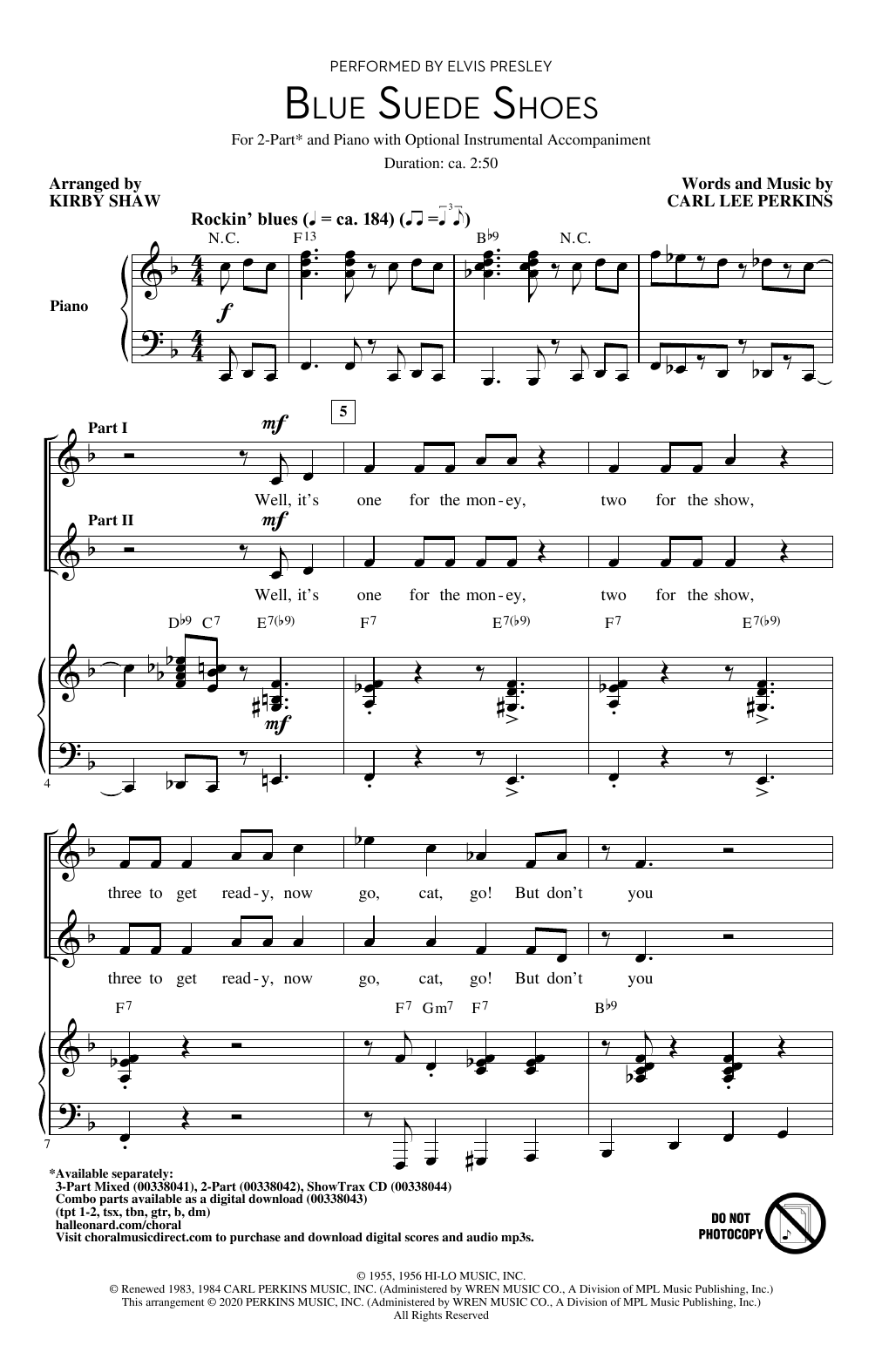 Elvis Presley Blue Suede Shoes (arr. Kirby Shaw) sheet music notes and chords arranged for 3-Part Mixed Choir