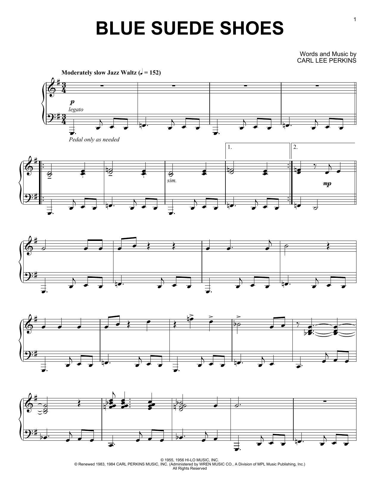 Elvis Presley Blue Suede Shoes [Jazz version] sheet music notes and chords arranged for Piano Solo