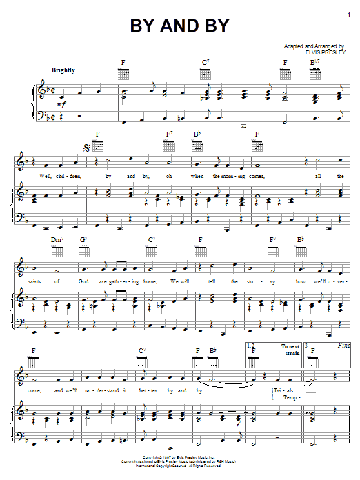 Elvis Presley By And By sheet music notes and chords arranged for Piano, Vocal & Guitar Chords (Right-Hand Melody)