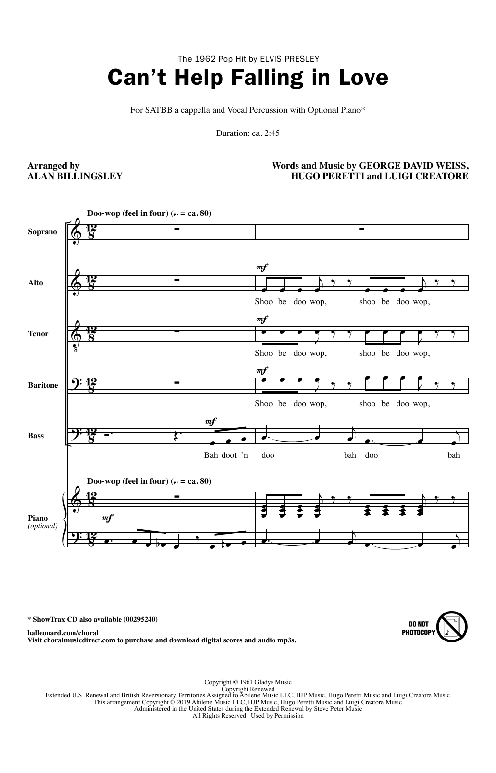 Elvis Presley Can't Help Falling In Love (arr. Alan Billingsley) sheet music notes and chords arranged for SATB Choir