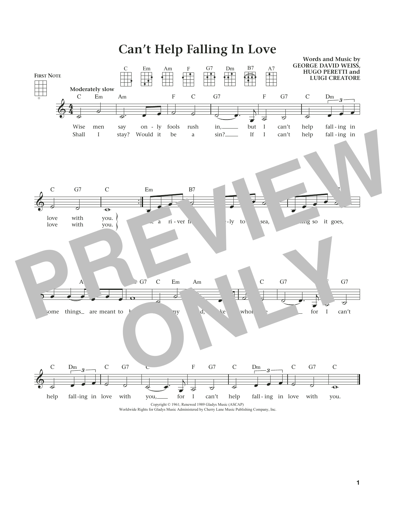 Elvis Presley Can't Help Falling In Love (from The Daily Ukulele) (arr. Liz and Jim Beloff) sheet music notes and chords arranged for Ukulele