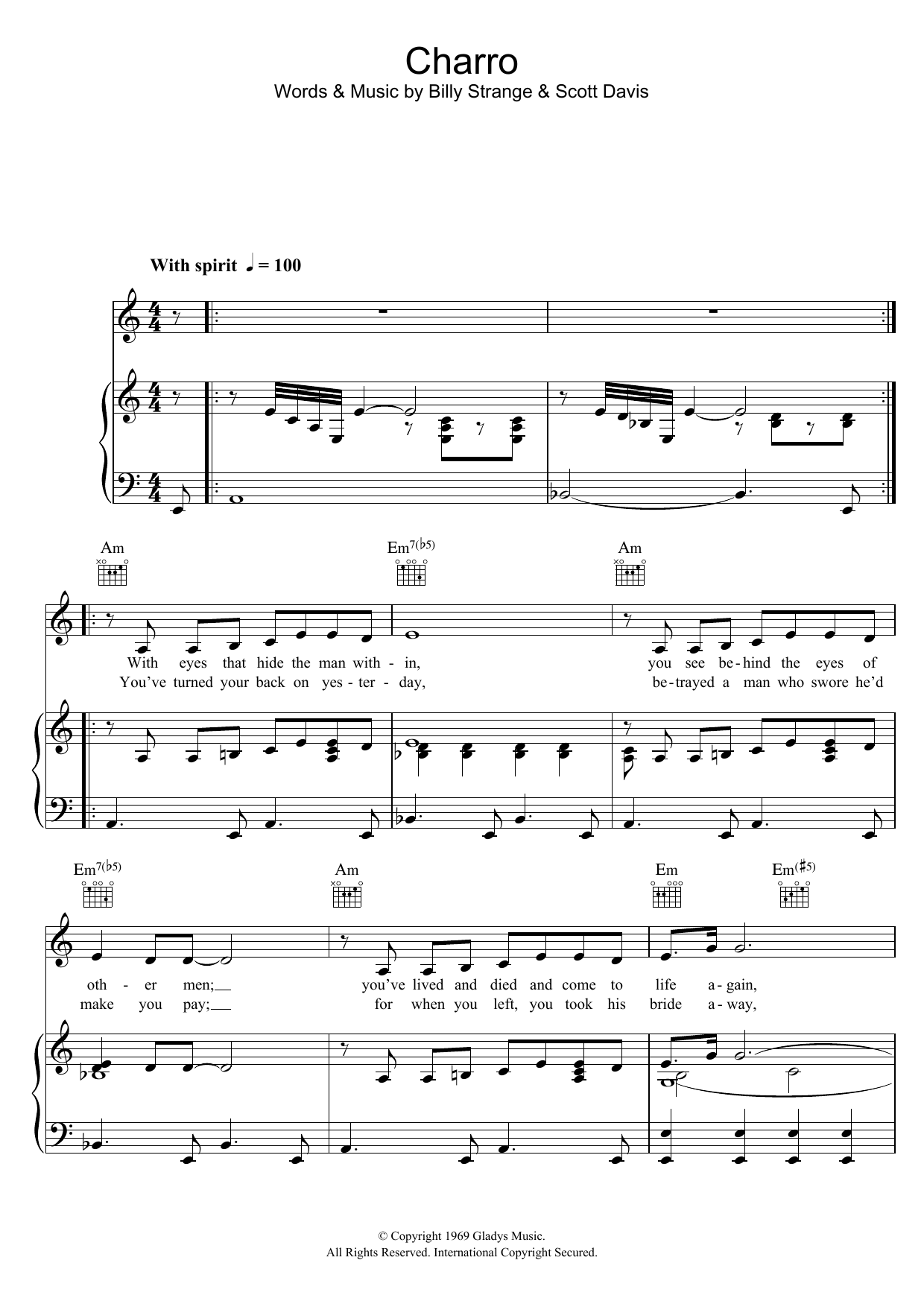 Elvis Presley Charro sheet music notes and chords arranged for Piano, Vocal & Guitar Chords