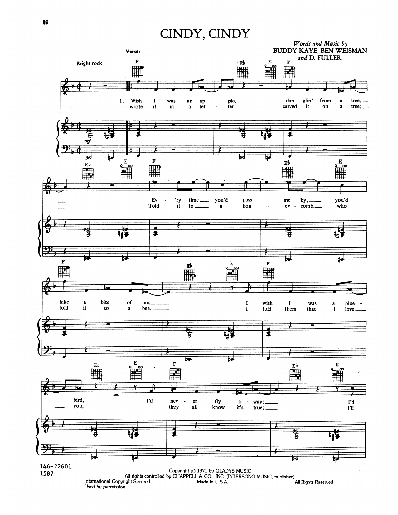 Elvis Presley Cindy, Cindy sheet music notes and chords arranged for Piano, Vocal & Guitar Chords (Right-Hand Melody)