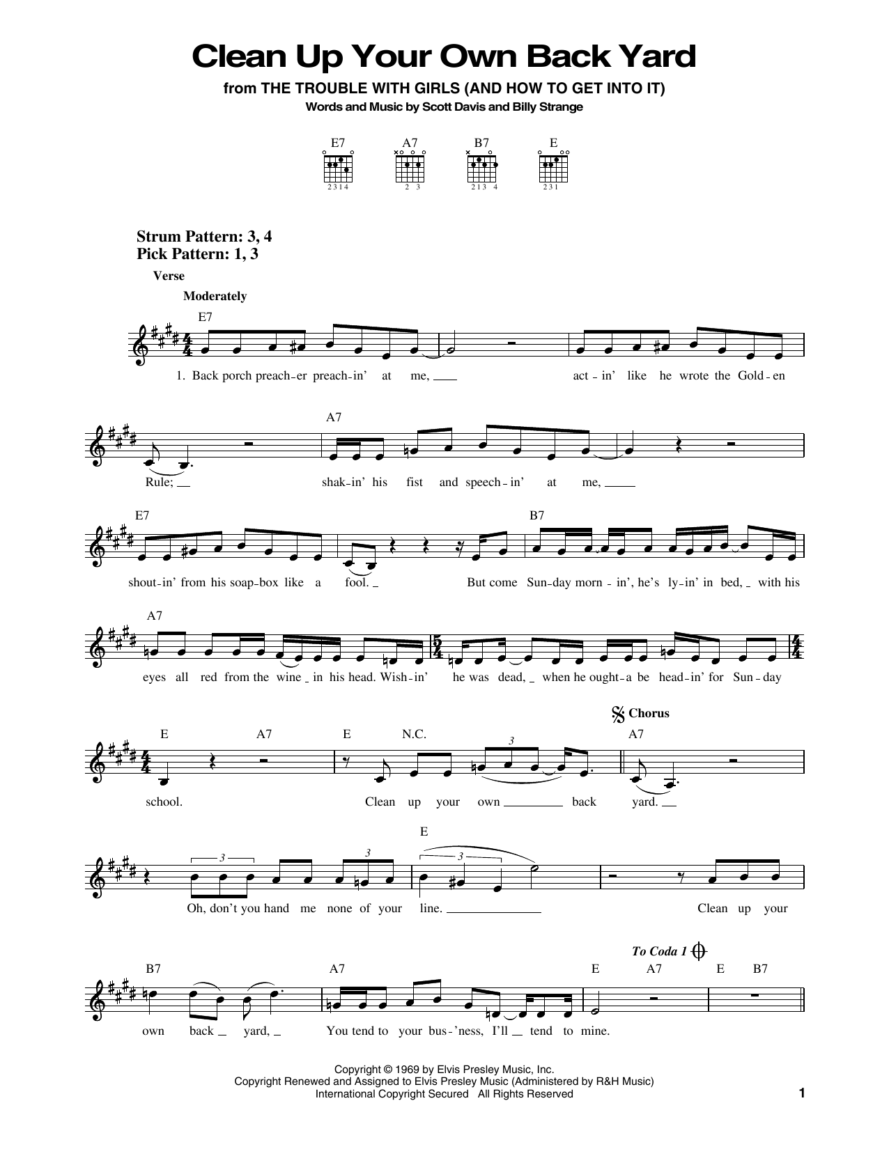 Elvis Presley Clean Up Your Own Back Yard sheet music notes and chords arranged for Easy Guitar