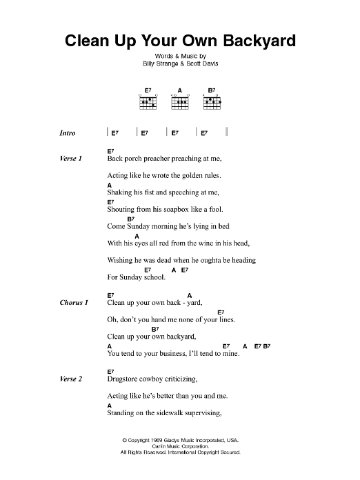 Elvis Presley Clean Up Your Own Backyard sheet music notes and chords arranged for Guitar Chords/Lyrics