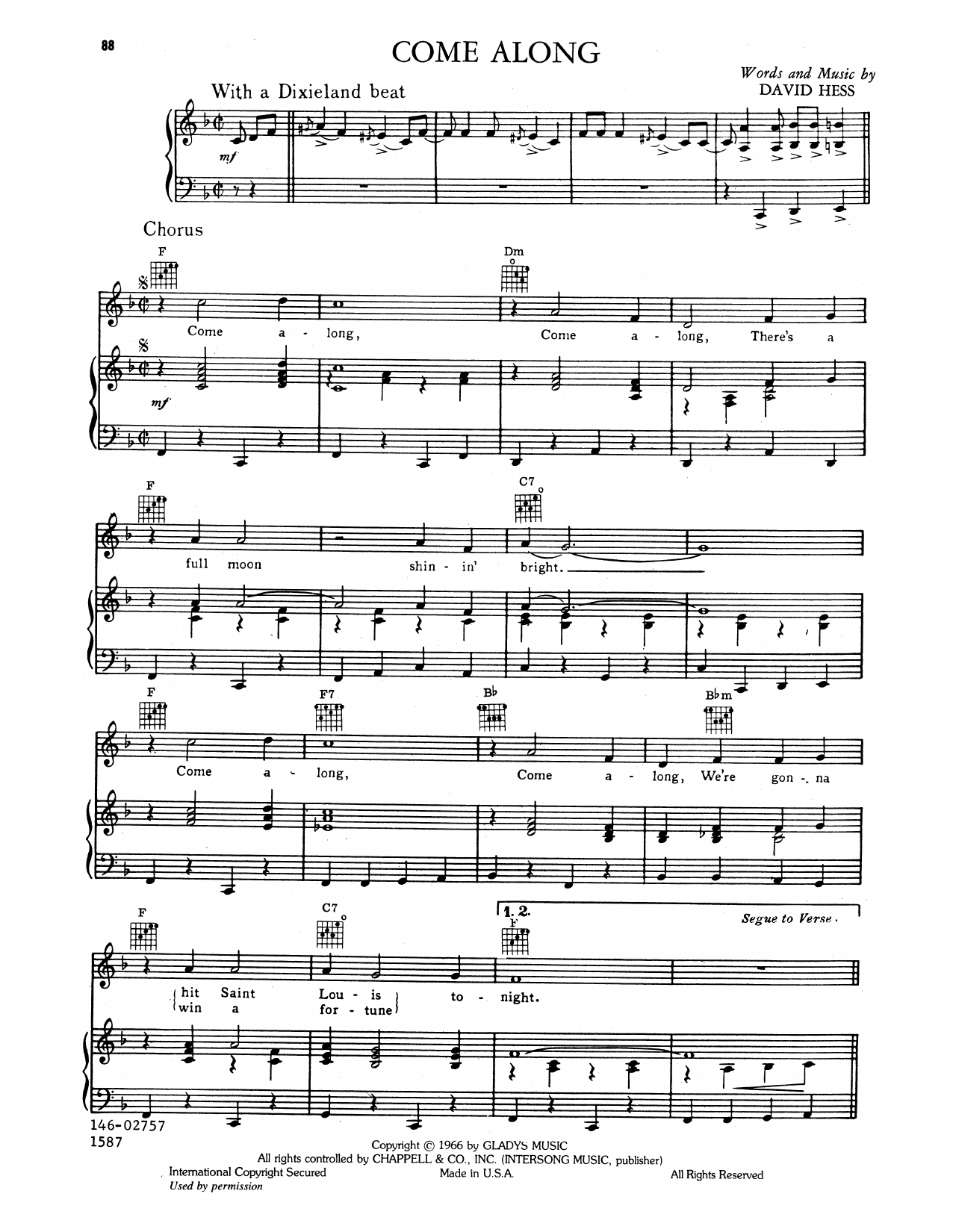 Elvis Presley Come Along sheet music notes and chords arranged for Piano, Vocal & Guitar Chords (Right-Hand Melody)