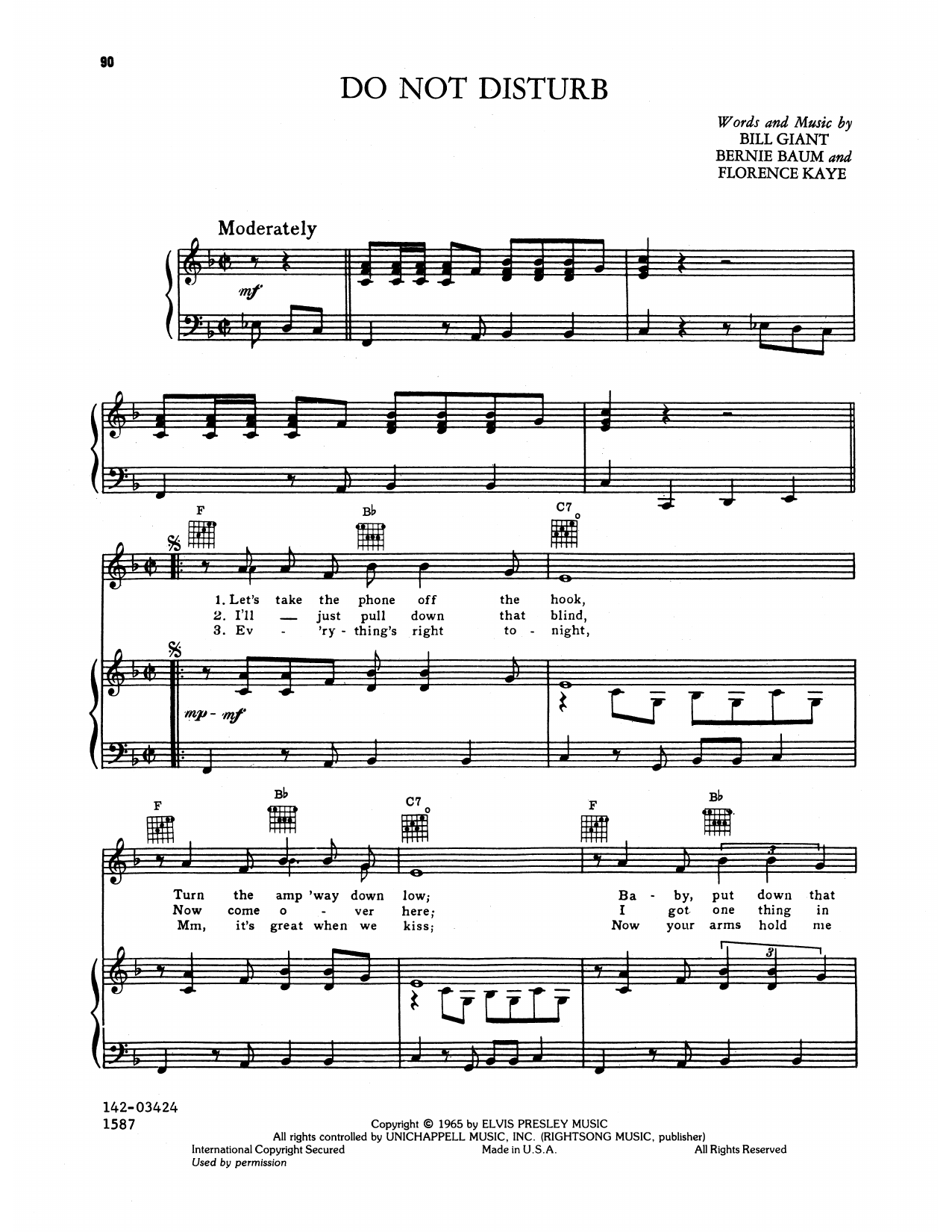 Elvis Presley Do Not Disturb sheet music notes and chords arranged for Piano, Vocal & Guitar Chords (Right-Hand Melody)