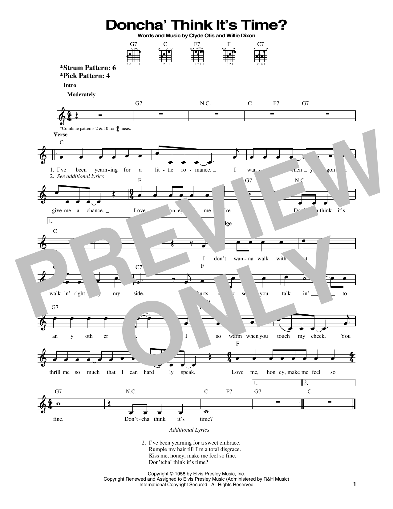 Elvis Presley Doncha' Think It's Time? sheet music notes and chords arranged for Easy Guitar
