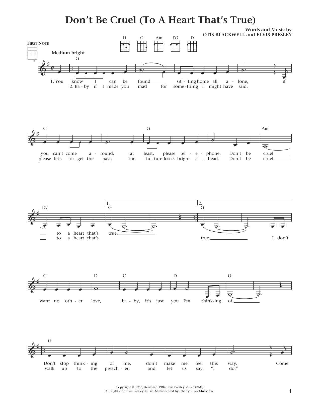 Elvis Presley Don't Be Cruel (To A Heart That's True) (from The Daily Ukulele) (arr. Liz and Jim Beloff) sheet music notes and chords arranged for Ukulele