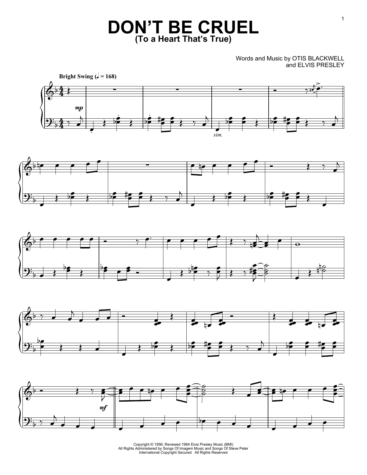 Elvis Presley Don't Be Cruel (To A Heart That's True) [Jazz version] sheet music notes and chords arranged for Piano Solo