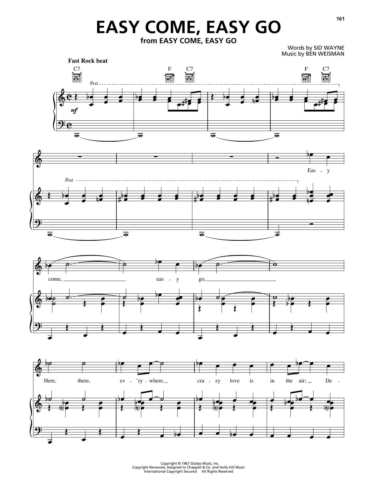 Elvis Presley Easy Come, Easy Go sheet music notes and chords arranged for Piano, Vocal & Guitar Chords (Right-Hand Melody)