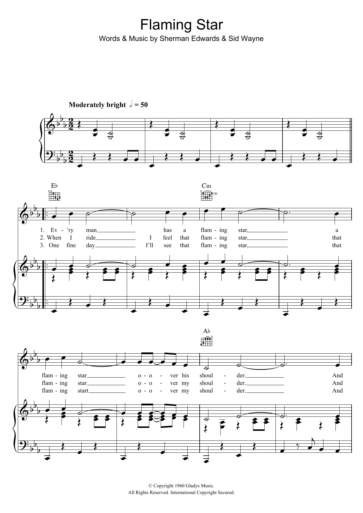 Elvis Presley Flaming Star sheet music notes and chords arranged for Piano, Vocal & Guitar Chords (Right-Hand Melody)
