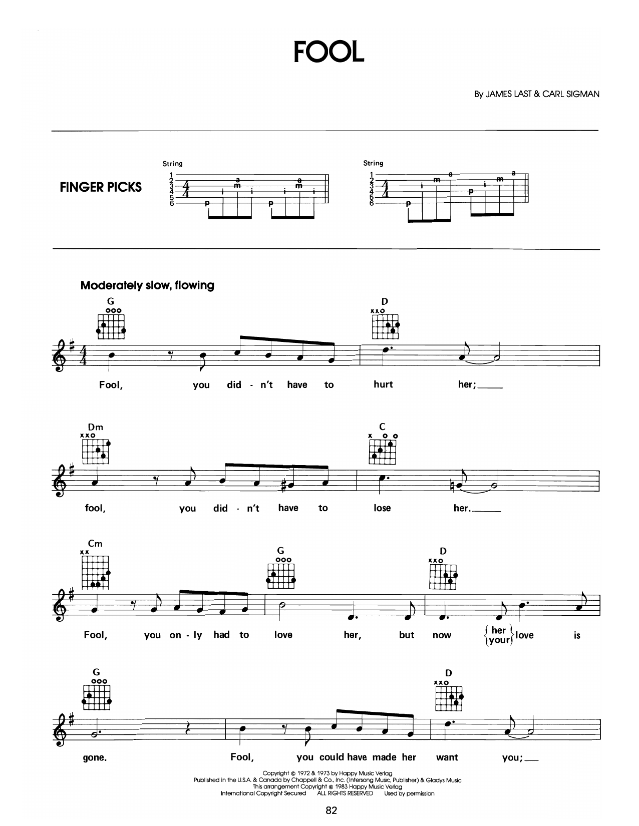 Elvis Presley Fool sheet music notes and chords arranged for Easy Guitar