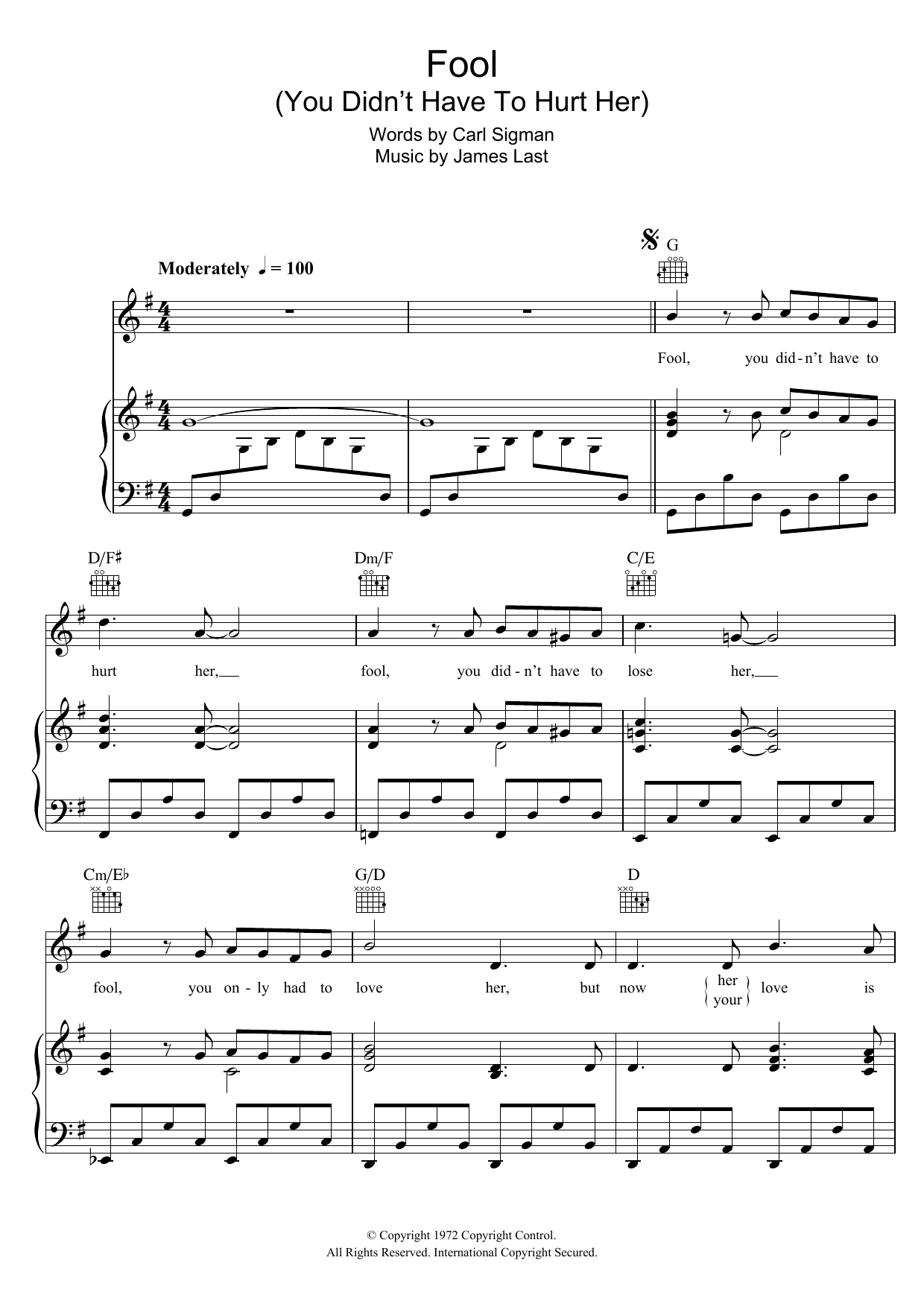 Elvis Presley Fool (You Didn't Have To Hurt Her) sheet music notes and chords arranged for Piano, Vocal & Guitar Chords