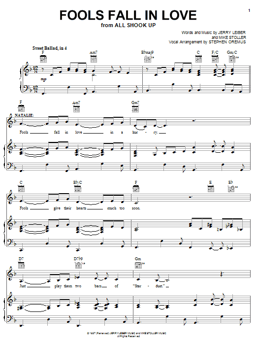 Elvis Presley Fools Fall In Love sheet music notes and chords arranged for Piano, Vocal & Guitar Chords (Right-Hand Melody)