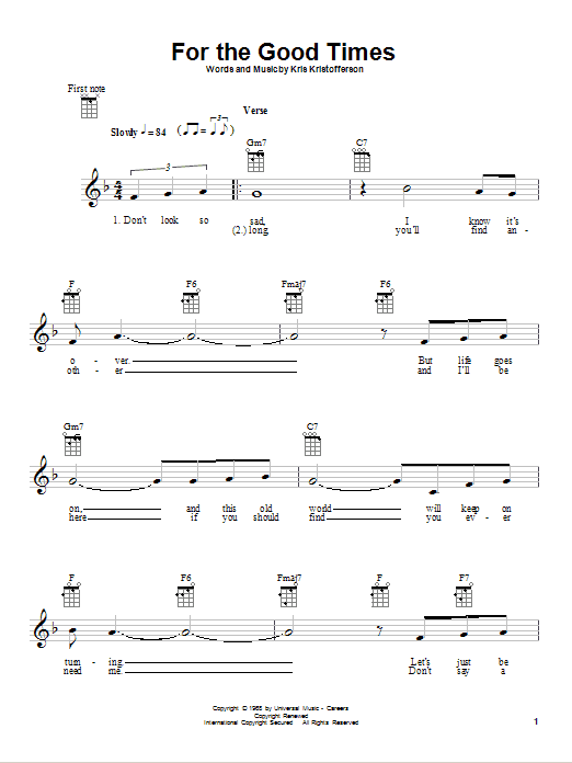 Elvis Presley For The Good Times sheet music notes and chords arranged for Ukulele