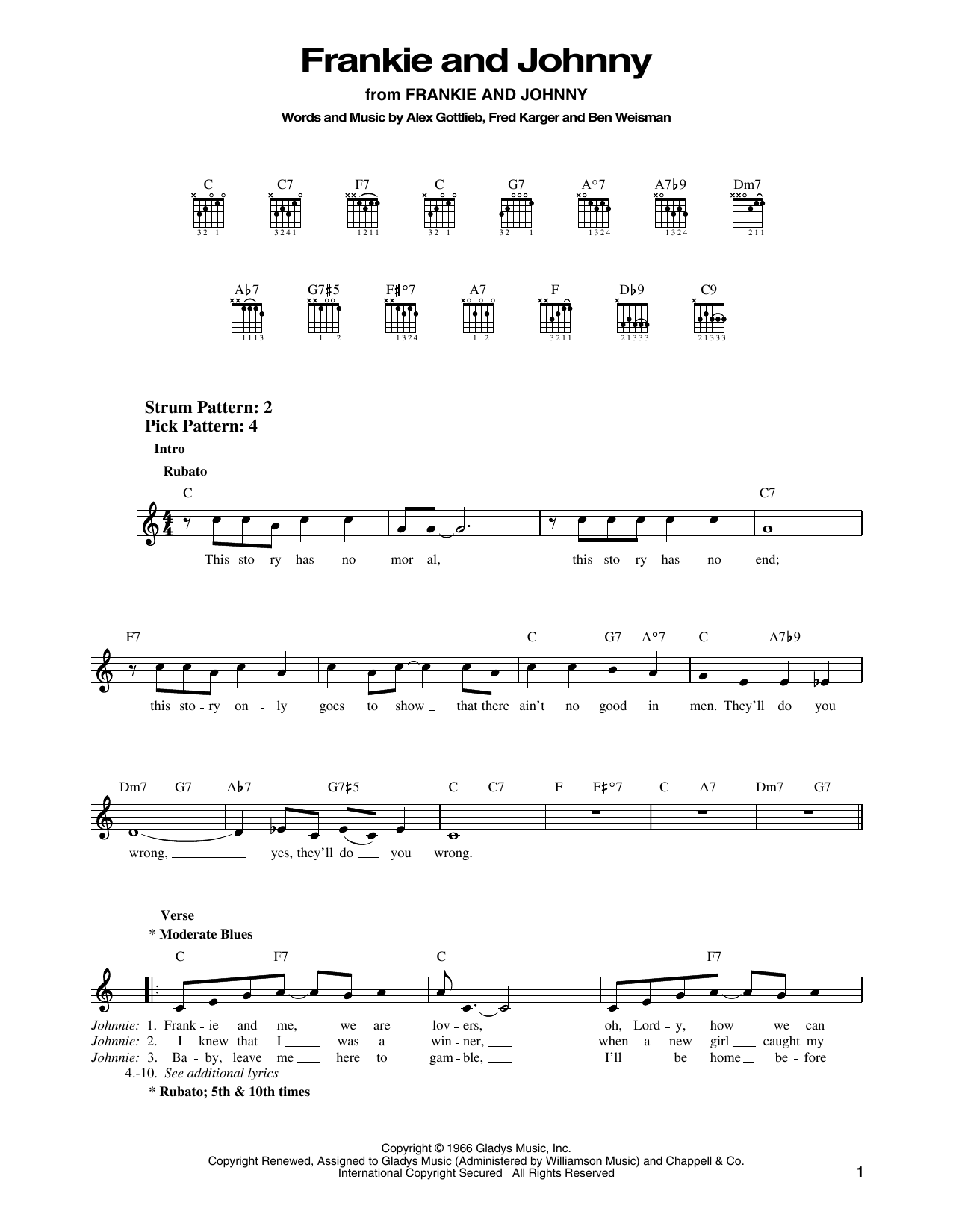 Elvis Presley Frankie And Johnny sheet music notes and chords arranged for Easy Guitar