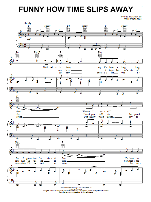 Elvis Presley Funny How Time Slips Away sheet music notes and chords arranged for Piano, Vocal & Guitar Chords (Right-Hand Melody)