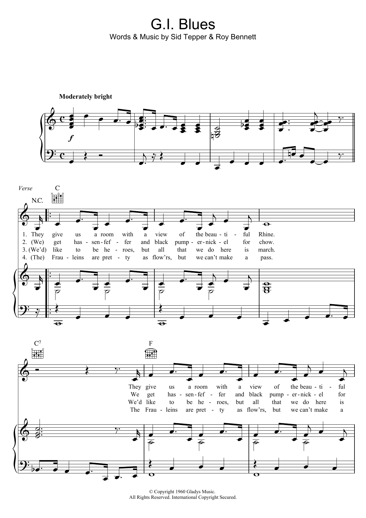 Elvis Presley G.I. Blues sheet music notes and chords arranged for Piano, Vocal & Guitar Chords