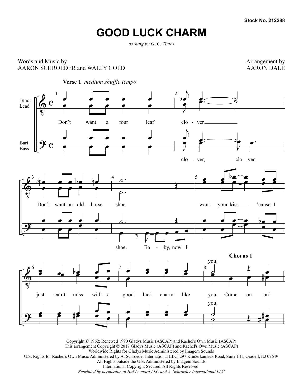 Elvis Presley Good Luck Charm (arr. Aaron Dale) sheet music notes and chords arranged for TTBB Choir