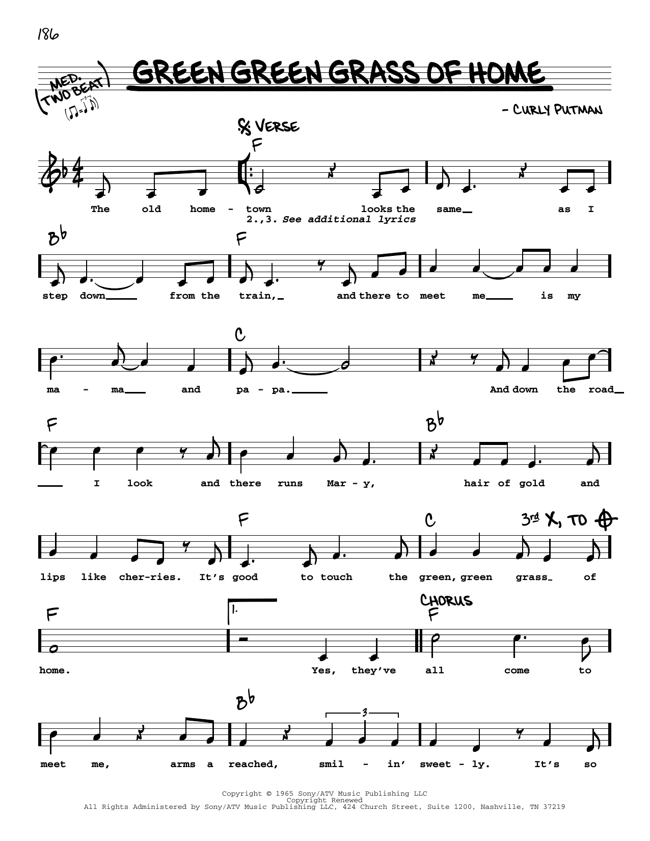 Elvis Presley Green Green Grass Of Home sheet music notes and chords arranged for Real Book – Melody, Lyrics & Chords