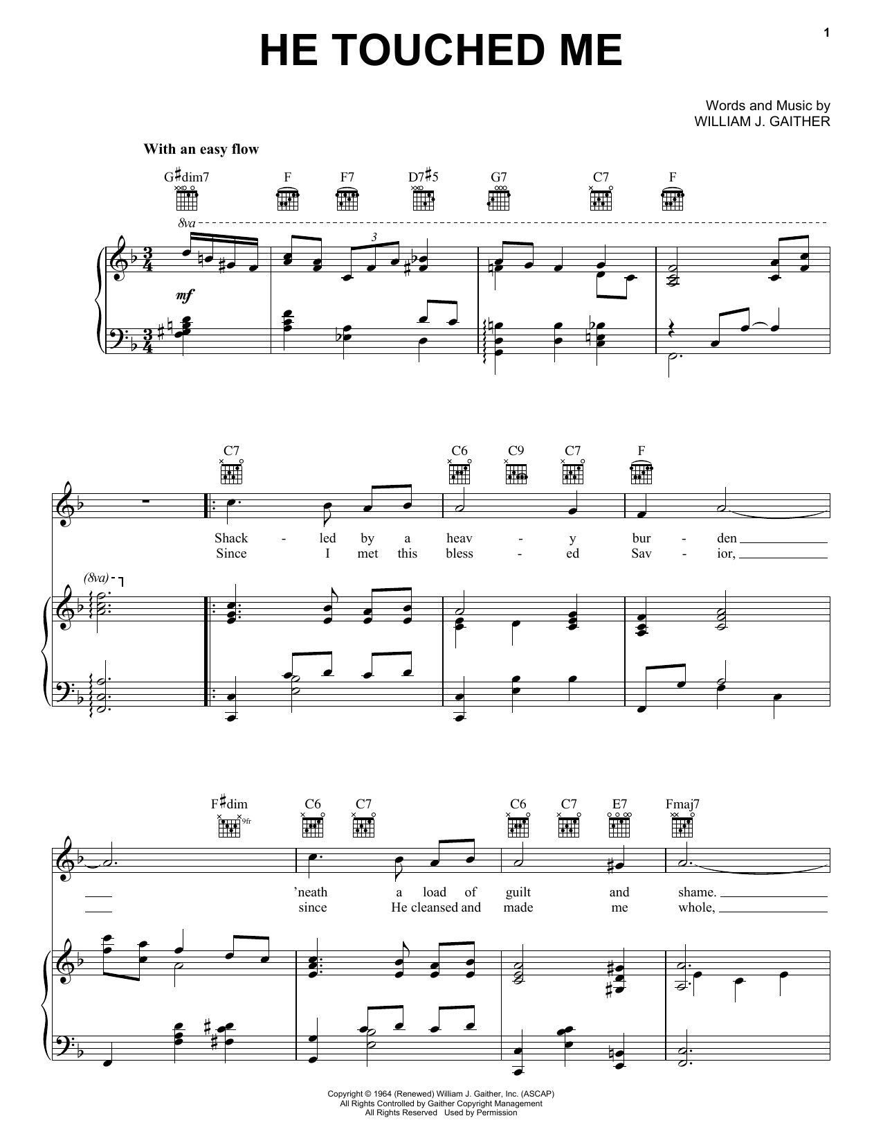 Elvis Presley He Touched Me sheet music notes and chords arranged for Piano, Vocal & Guitar Chords (Right-Hand Melody)
