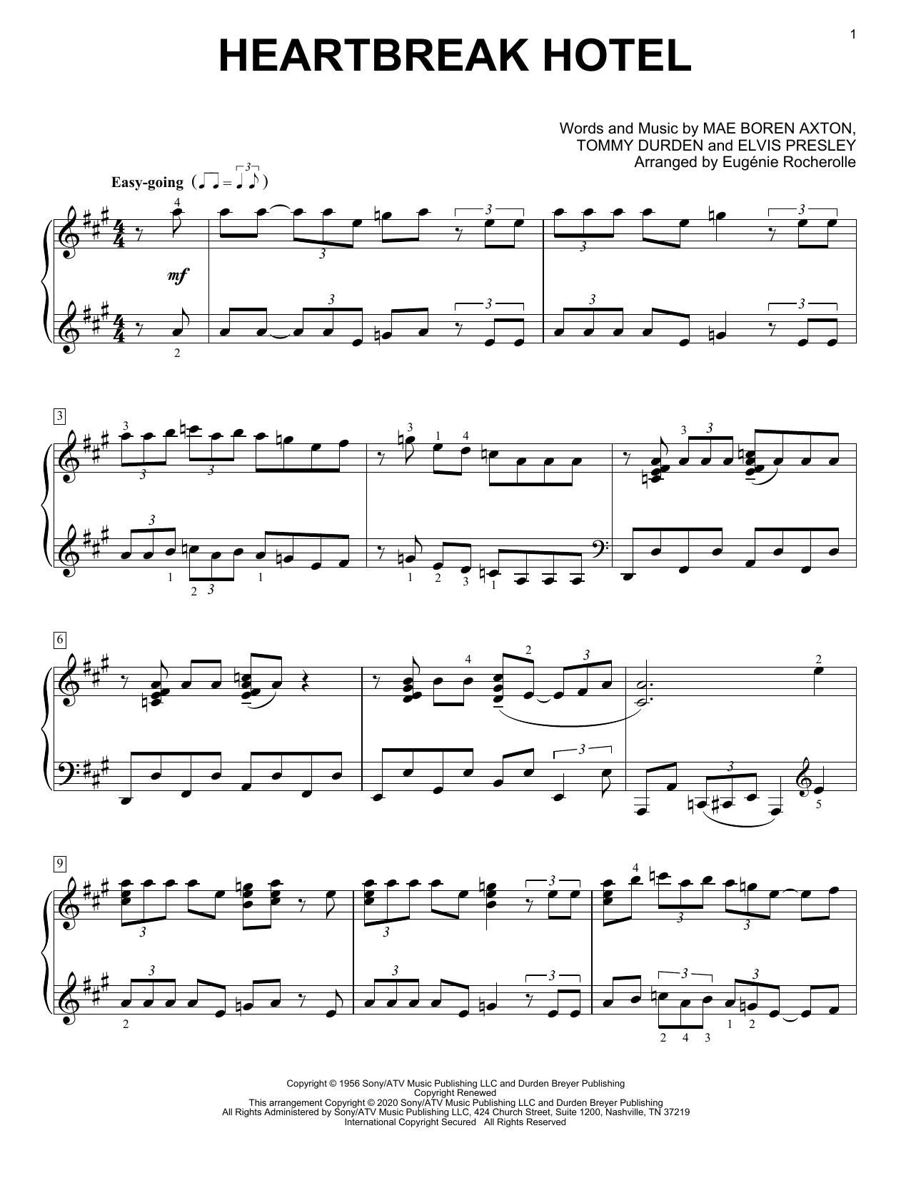 Elvis Presley Heartbreak Hotel [Boogie-woogie version] (arr. Eugénie Rocherolle) sheet music notes and chords arranged for Piano Solo