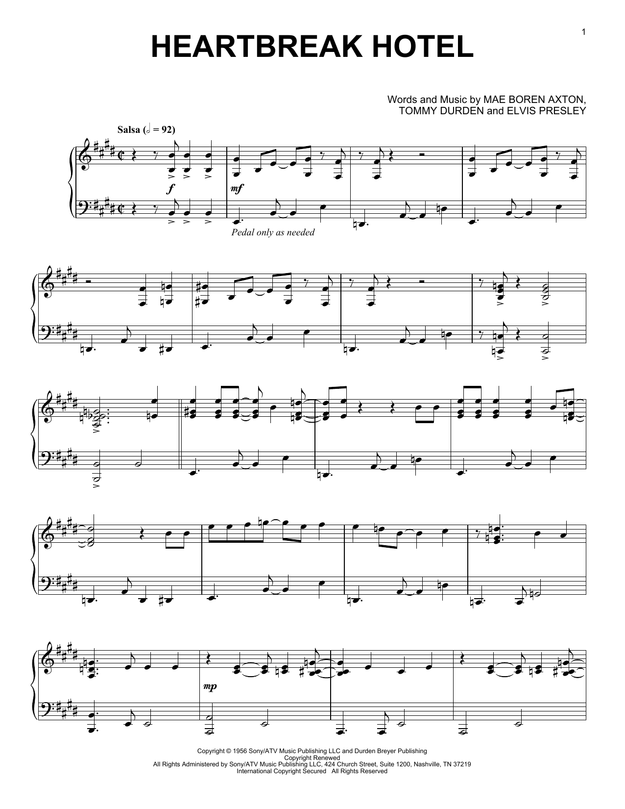 Elvis Presley Heartbreak Hotel [Jazz version] sheet music notes and chords arranged for Piano Solo