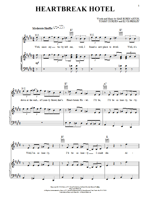 Elvis Presley Heartbreak Hotel sheet music notes and chords arranged for Trombone Solo