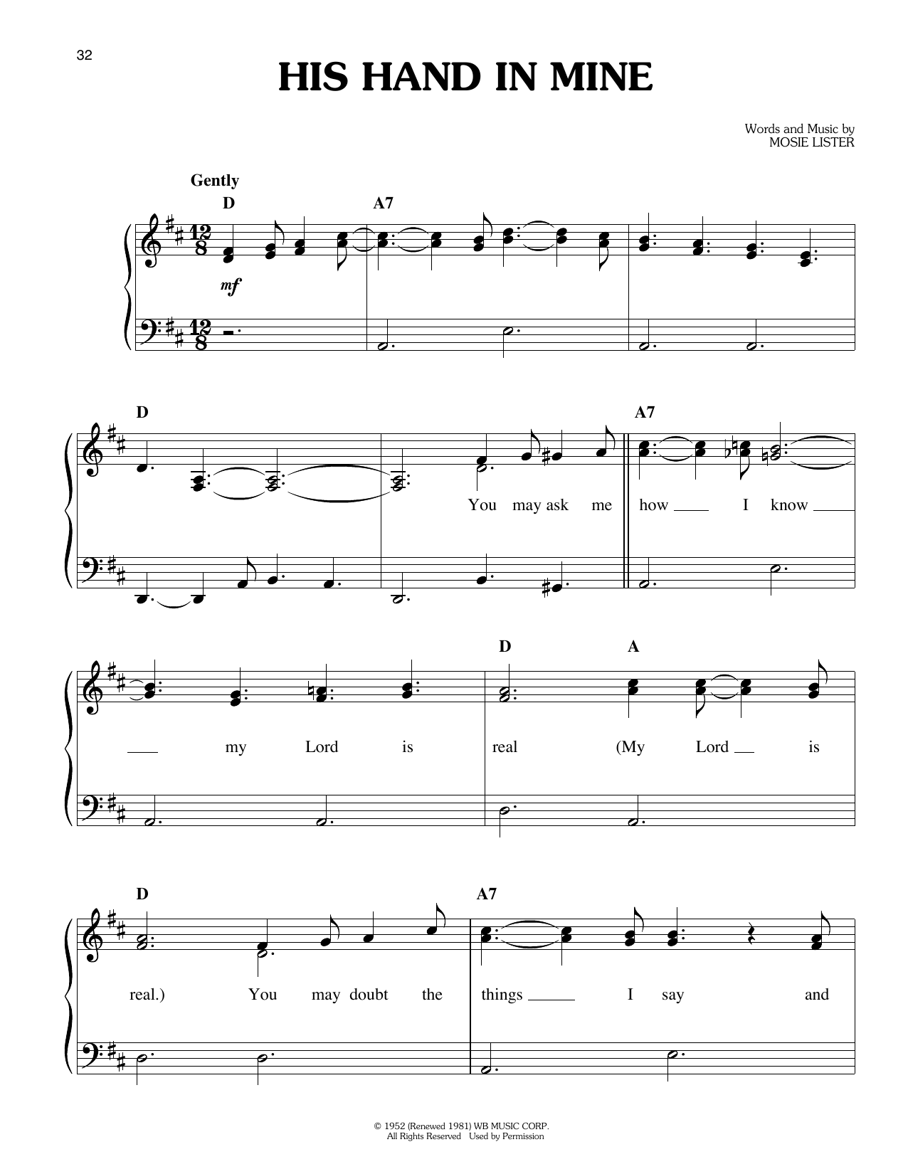 Elvis Presley His Hand In Mine sheet music notes and chords arranged for Easy Piano