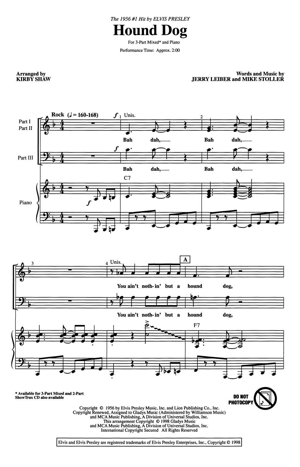 Elvis Presley Hound Dog (arr. Kirby Shaw) sheet music notes and chords arranged for 2-Part Choir