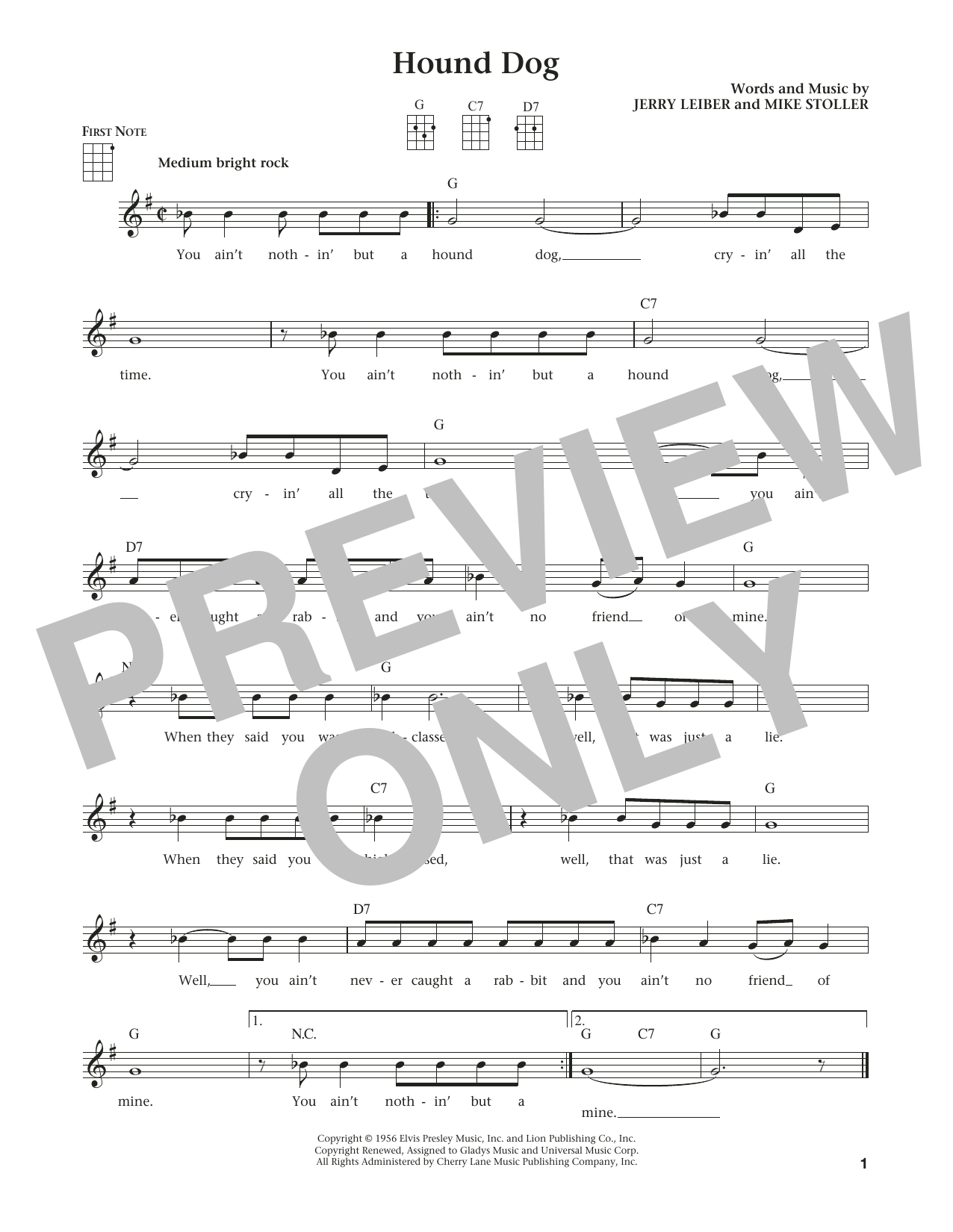 Elvis Presley Hound Dog (from The Daily Ukulele) (arr. Liz and Jim Beloff) sheet music notes and chords arranged for Ukulele