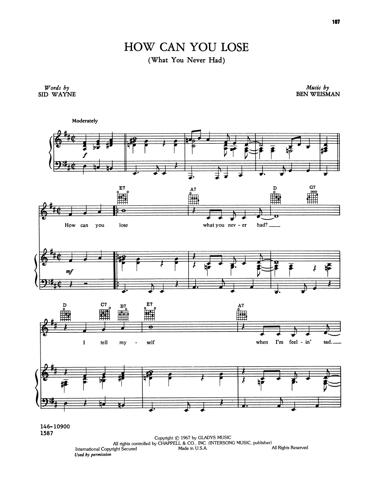 Elvis Presley How Can You Lose sheet music notes and chords arranged for Piano, Vocal & Guitar Chords (Right-Hand Melody)