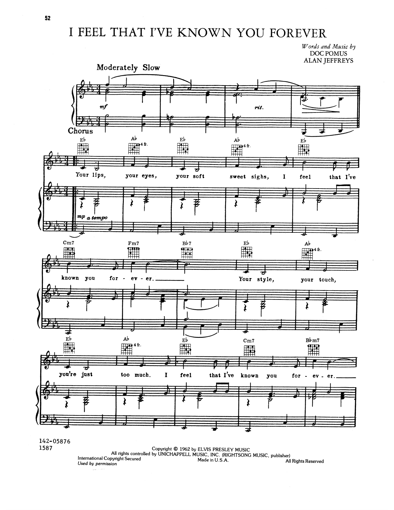 Elvis Presley I Feel That I've Known You Forever sheet music notes and chords arranged for Piano, Vocal & Guitar Chords (Right-Hand Melody)