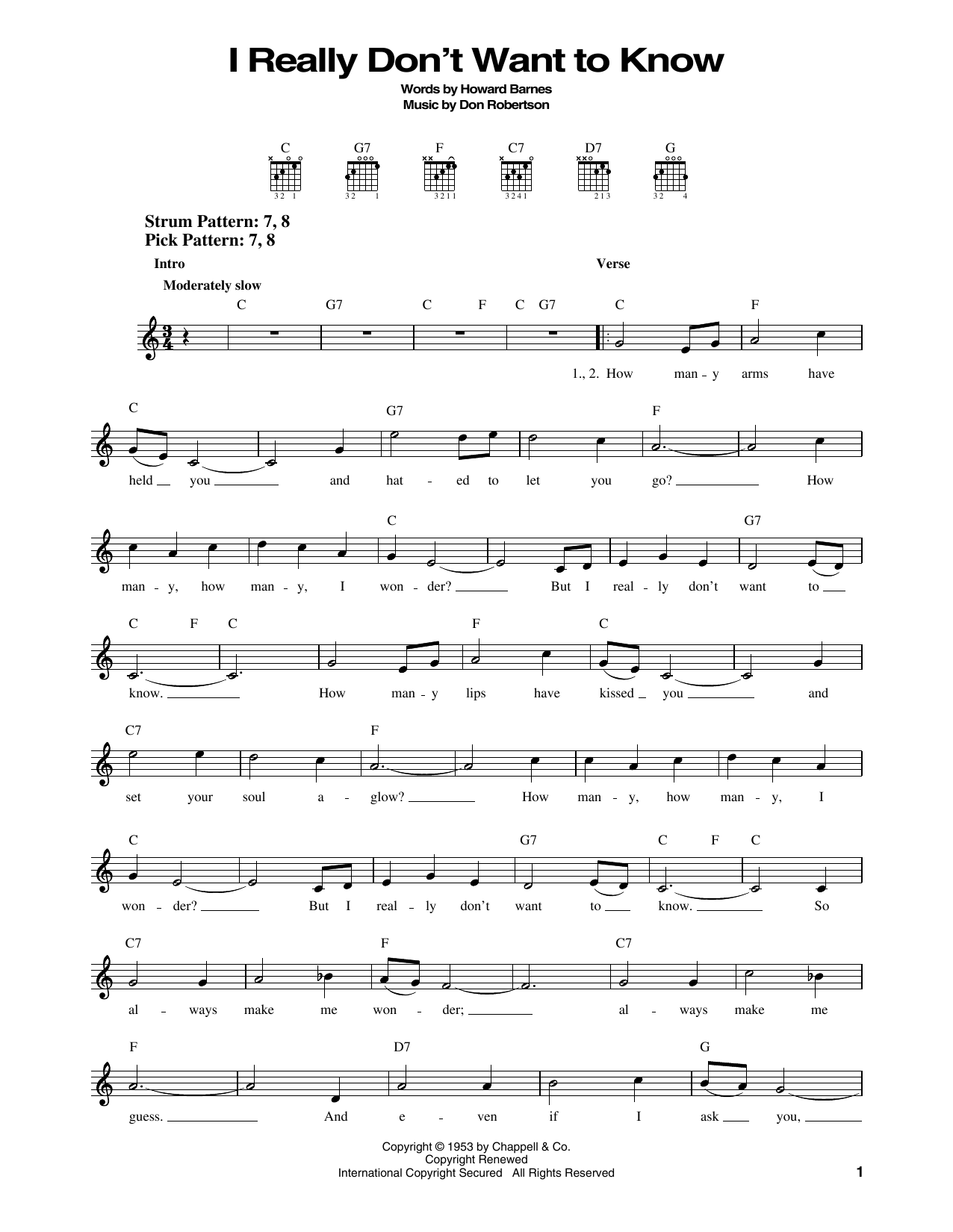 Elvis Presley I Really Don't Want To Know sheet music notes and chords arranged for Easy Guitar