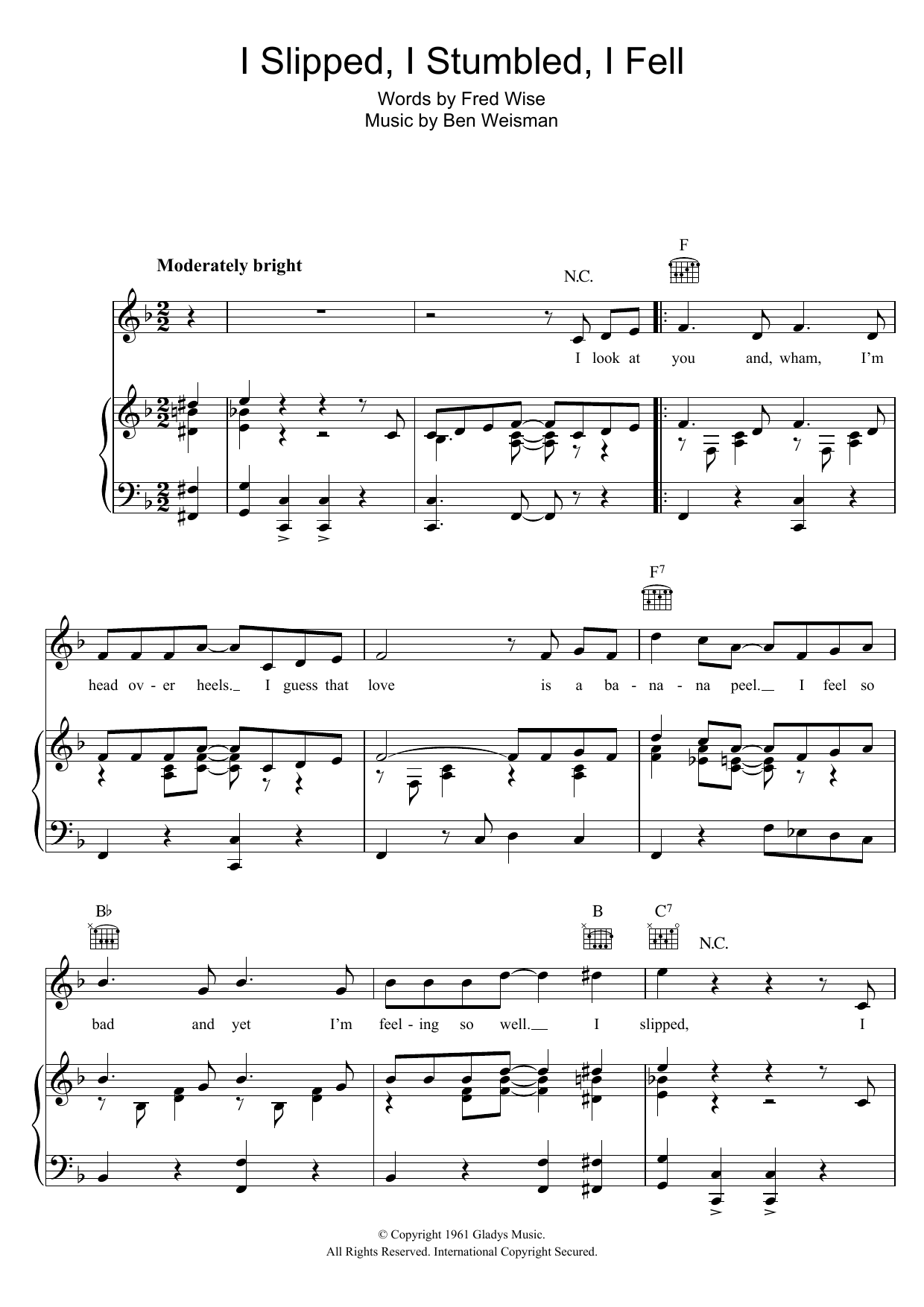 Elvis Presley I Slipped, I Stumbled, I Fell sheet music notes and chords arranged for Piano, Vocal & Guitar Chords