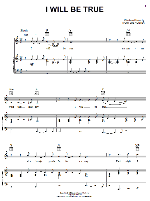Elvis Presley I Will Be True sheet music notes and chords arranged for Piano, Vocal & Guitar Chords (Right-Hand Melody)
