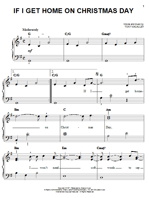 Elvis Presley If I Get Home On Christmas Day sheet music notes and chords arranged for Easy Piano